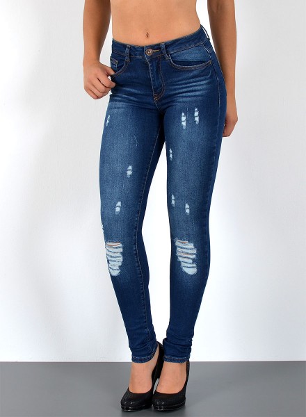 Damen Skinny High Waist Jeans mit Risse