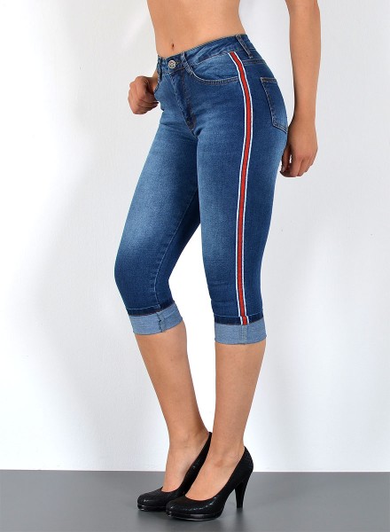 ESRA Damen Capri Jeans mit Streifen