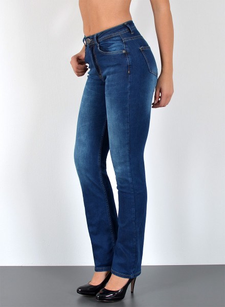 ESRA Damen gerader Schnitt Jeans mit Waschung