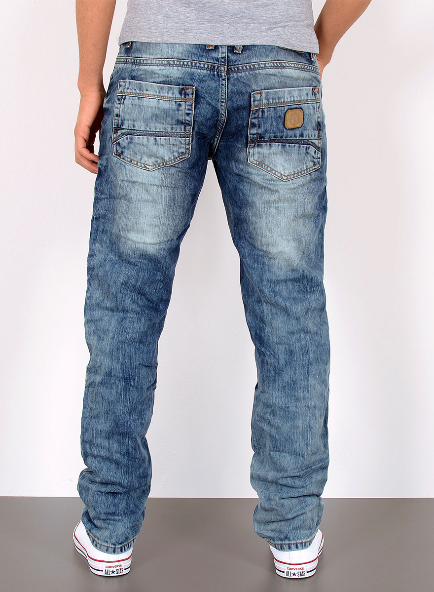 ESRA Herren Jeans Hose Slim Fit Jeanshose Destroyed Used Look Knitteroptik Jeans A425 