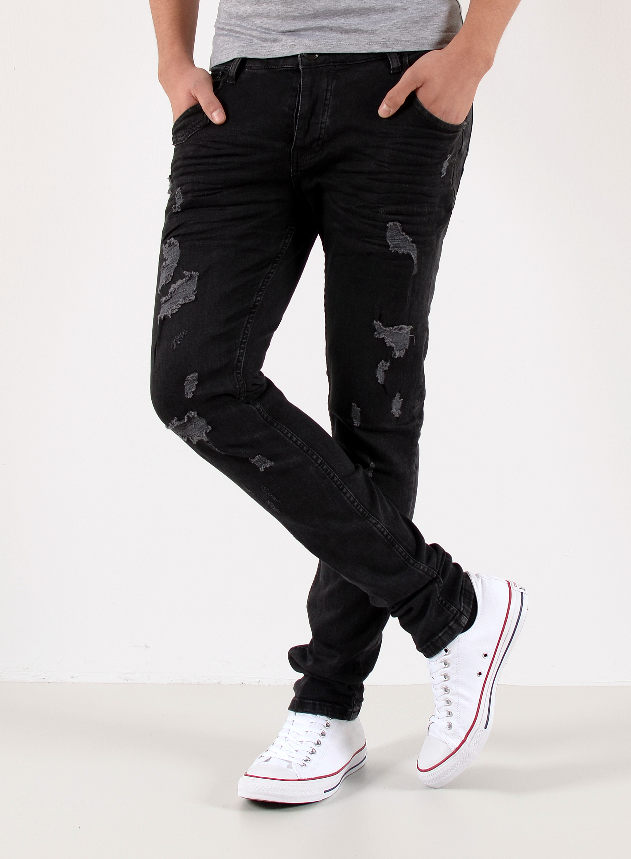 Herren Slim Fit Jeans schwarz A448, schwarze Herren Jeans, bayramo ...