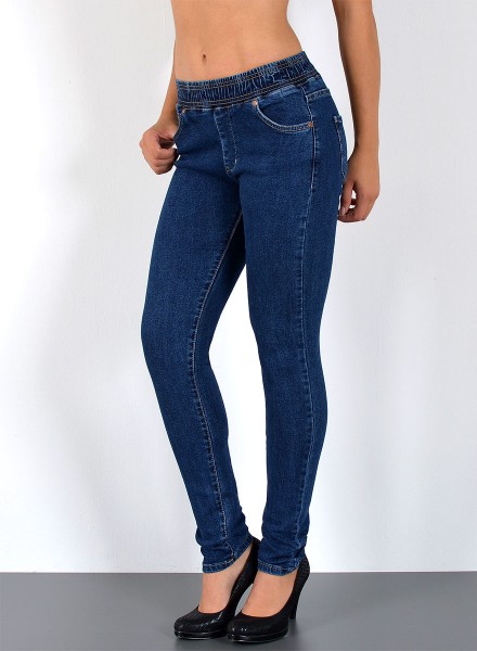 ESRA Damen Skinny Jeans mit Gummibund große Größen
