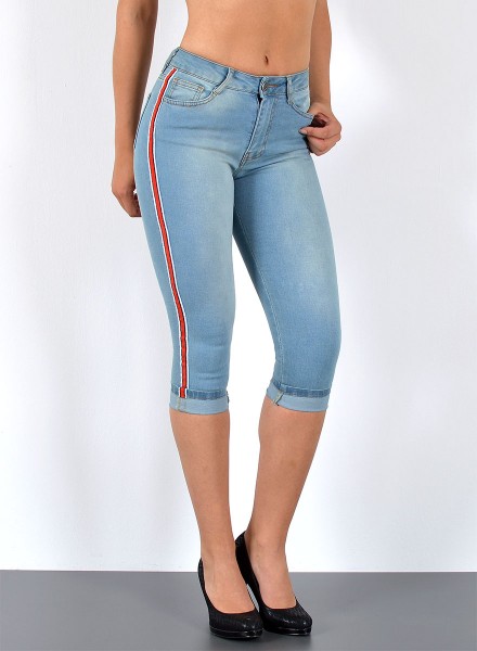 Capri Jeans mit Seitenstreifen Hoch Bund