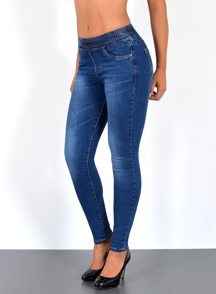 ESRA Damen Skinny Jeans mit Gummibund