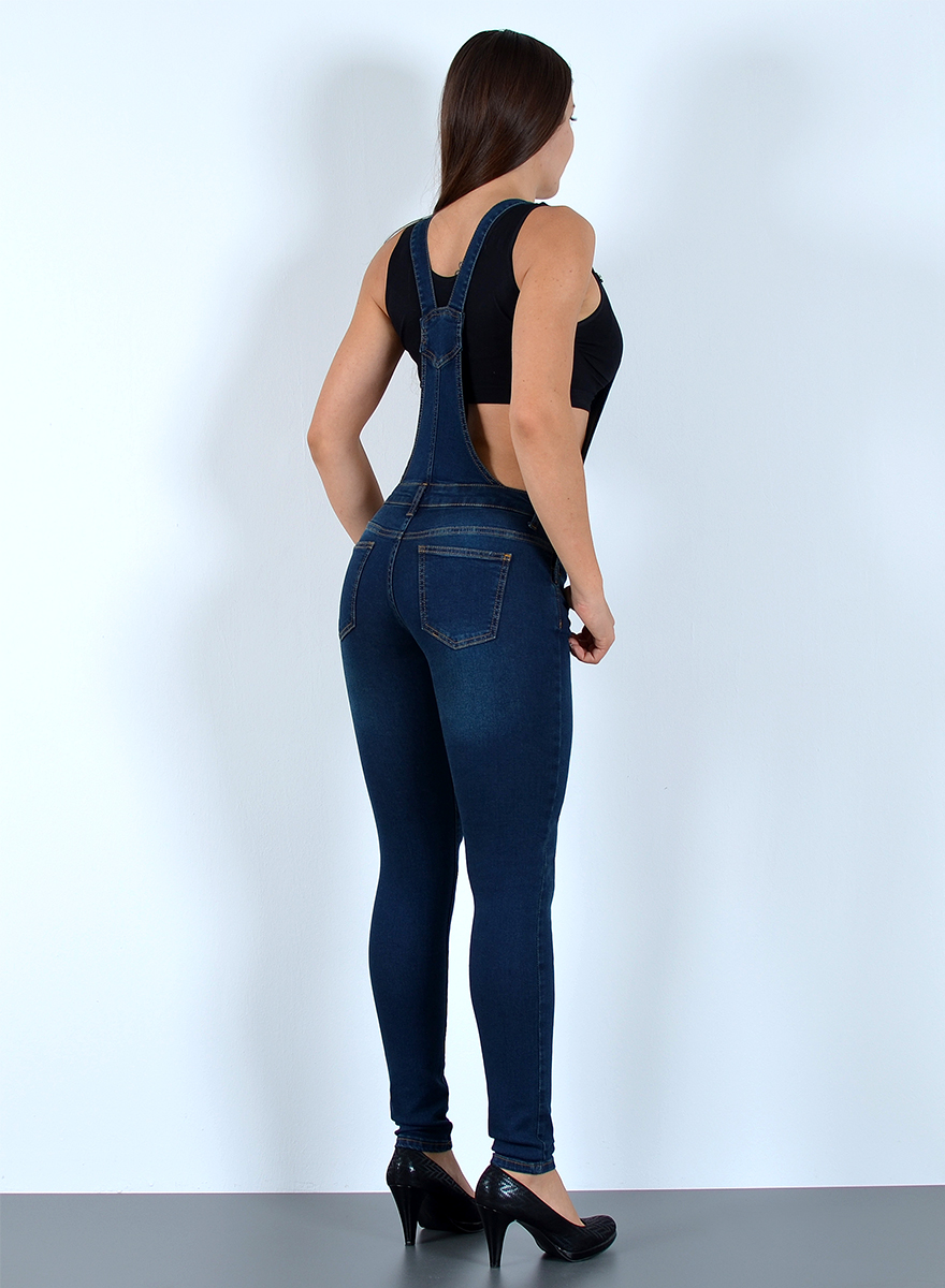 Damen Jeans Latzhose Overall Jeans Skinny Latzjeanshose mit Trägern H340