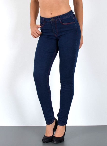 Damen Skinny High Waist Jeans mit roter Naht