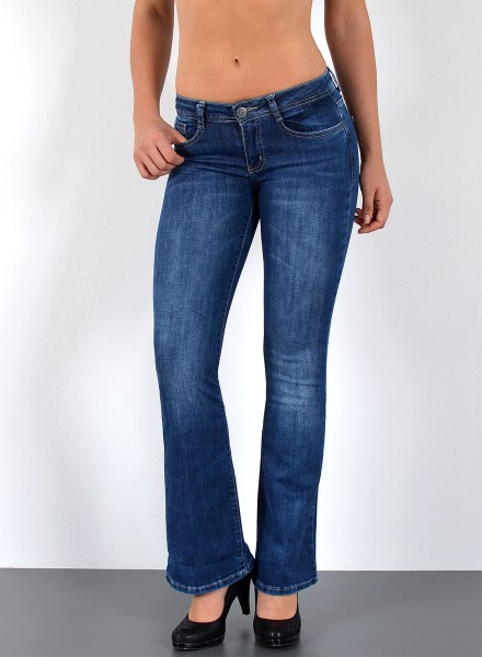 ESRA Damen Bootcut Jeans dunkelblau