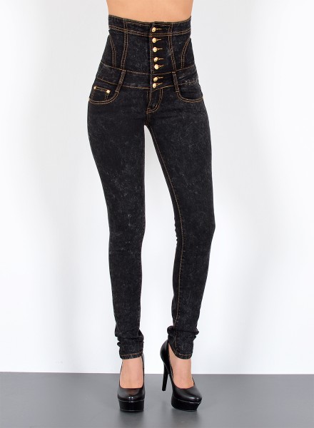 ESRA Damen High Waist Skinny Jeans batik Look