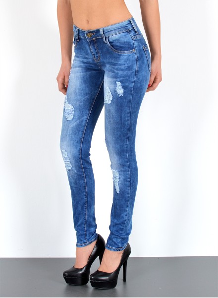 ESRA Damen Skinny Jeans mit Risse große Größen