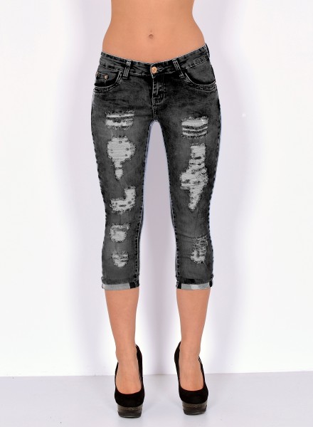 ESRA Damen Capri Jeans Risse
